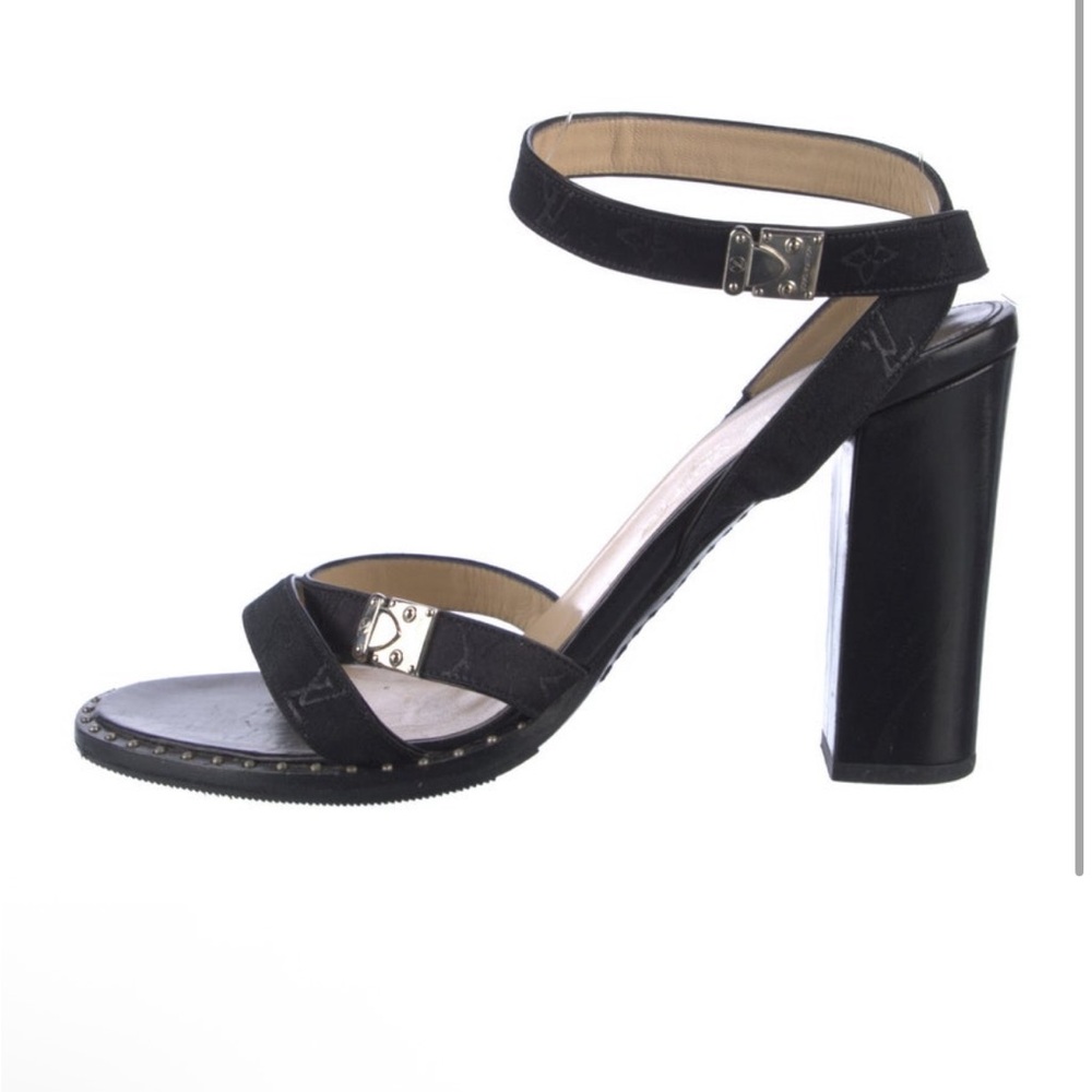 Louis Vuitton Monogram Wrap Leather Sandal Heels